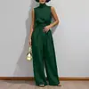 Verão 2026 Novas Roupas Femininas Transfronteiriças Europeias e Americanas Tops Sem Manga Moda Cor Sólida Gola Alta Calças de Perna Reta Conjunto Casual