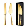 Juego de dos piezas de acero inoxidable transfronterizo para bodas y banquetes: cuchillo para pan, espátula para pastel y pizza, espátula para hornear de mango largo