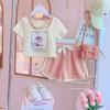 Conjunto de Verano 2026 para Niñas Nuevo Estilo Infantil Manga Corta Shorts Conjunto de Dos Piezas Elegante Dibujos Animados Casual Moderno Camiseta para Niñas
