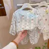 Pijama de Verão Dupla Camada de Gaze de Algodão para Meninos, Roupa de Casa Fina para Meninas, Conjunto de Calça Lanterna de Manga Longa para Meninos