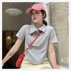 Playera de Manga Corta con Hombro Descubierto y Cuello en V Color Albaricoque para Mujer Talla Grande Ligeramente Gorda Cubre Carne Deseo Puro Top Corto de Verano para Mujer Gorda