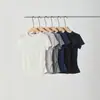Camiseta Feminina Slim de Lã Tencel Cintura Marcada Verão 2026 Novo Estilo Cintura Franzida Gola Redonda Manga Curta Slim Casual