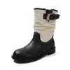 Botas Altas de Moda Estilo Británico Color Block de 3 cm 2026 Otoño/Invierno Nuevas Punta Redonda Tacón Grueso Botas Altas Hasta la Rodilla Botas de Cilindro
