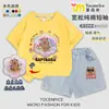 2025 Novo Capivara Lantejoula Estilo Verão Meninas Médio e Grande Infantil Algodão Puro Manga Curta Jeans Conjunto de Duas Peças Tendência