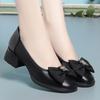 Zapatos Planos de Moño para Mujer, Piel Suave, Suela Suave, Zapatos de Madre, Nuevo Estilo Primavera y Otoño, Tacón Grueso, Zapatos Versátiles para Mujer, Zapatos de Piel para Mujeres de Mediana Edad