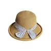 Sombrero de Paja con Lazo de Rayas Retro para Mujer Sombrero de Primavera y Verano Ala Grande Rizada Sombrero de Sol Protección Solar Plegable Sombrero de Paja Casual