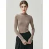 Suéter de Lana Sin Costuras de una Pieza Lavable a Máquina para Mujer, Cuello Semi Alto, Tejido Fino, Prendas de Punto Ajustadas como Capa Base