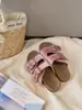¡En stock, se envía al instante! Zapatos de Estilo Similar a los de Mamá Uva, Sandalias de Terciopelo con Doble Hebilla, Punta Redonda, Estilo Perezoso Slip-On, Suela Gruesa Tipo Birkenstock para Mujer