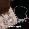 Joyería Retro Italiano Ola Gota de Agua Collar con Piedra Grande Banquete Couture Juego de Pendientes de Cristal Brillante