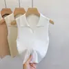 Colete Tricotável da Moda e Simples Estilo Francês para o Dia a Dia com um Toque Único e Relaxado, Gola Polo, Pulôver, Top sem Mangas