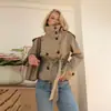 Ropa de Otoño e Invierno Nueva Transfronteriza Europea y Americana para Mujer Estilo Amazon Elegante para Viajar Cuello Alto Doble Botonadura Cinturón Trench Coat