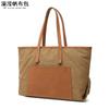 Bolso de mano informal para mujer, bandolera de lona impermeable con primera capa de piel auténtica, bolso de hombro de color liso, rebosante