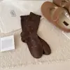 Calcetines Florales para Mujer con Oso en Tono Marrón Vintage, Calcetines de Media Pantorrilla con Volantes y Lazo Otoño-Invierno, Calcetines de Algodón con Encaje Color Melard