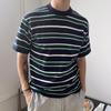 Corea 2022 Nuevo Estilo Rayas Tejidas Manga Corta Estilo Ins Casual Diseño Holgado Camiseta de Nicho Tops para Hombres Estilo K
