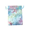 Bolsa de Organza com Estrela e Floco de Neve Estampados a Ouro Bolsa de Armazenamento Bolsa de Presente Sachê Cordão Bolsa de Embalagem para Cosméticos