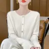 26 Otoño/Invierno 100% Lana Prenda Lista para Usar Cárdigan de Cuello Redondo para Mujer, Abrigo de Lana Versátil de Manga Larga, Top Exterior de Color Sólido