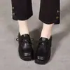 Mocassins Macios de Couro com Solado Grosso para Mulheres 2026 Novo Outono Plataforma com Cadarço Solado Macio Sapatos Individuais Estilo Britânico Versátil Sapatos Pequenos de Couro