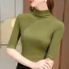 Camiseta negra de manga corta con cuello semialto para mujer, nuevo modelo 2026, modal acanalado, hombro normal, corte ajustado, manga larga, capa base blanca
