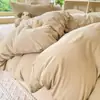 Juego de Cuatro Piezas de Algodón Puro para Dormir sin Tintes Clase A ins Estilo Fresco Pequeño Color Sólido Algodón Lavado Supersuave Sábana Bajera Estilo Sábana de Cama Funda Nórdica Juego de Tres Piezas