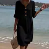 Vestido de Algodón y Lino con Cuello en V, Botones Grandes y Mangas con Volantes para Mujer, Nuevo Diseño Primavera/Verano Transfronterizo Europeo y Americano de Amazon 2026