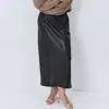 Falda larga recta con abertura de cuero PU de cintura alta para mujer, nuevo estilo otoño/invierno 2026, falda midi versátil para ir al trabajo, estilo europeo y americano, transfronteriza