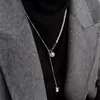 Collar Minimalista de Plata con Colgante de Amor para Mujer Otoño e Invierno Lujo Ligero Acero de Titanio de Gama Alta Cadena Larga de Lana Extraíble Accesorios