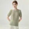 Elegante suéter de punto jacquard de seda y cachemira con mangas tres cuartos, nuevo jersey de cuello redondo para mujer de otoño con un diseño elegante