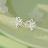 Pendientes de Plata Pura S999 con Aguja de Plata, Forma de Flor de Resina de Colores con Circonita Blanca, Pendientes de Estilo Fresco de Verano, Envío Directo, Sensación de Nicho de Alta Gama