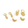 Nuevos Pendientes de Acero Inoxidable Incrustados con Diamantes de Li Quan, Pendientes de Acero de Titanio Galvanizados al Vacío en Oro de 18K Que No Se Desvanecerán