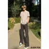 Pantalones de Vestir Acampanados Versátiles de Color Sólido de Moda Callejera de Verano para Hombre, Pantalones Negros de Color Sólido Estilo Americano de Corte Limpio que Hacen que las Piernas Parezcan Más Largas, Pantalones Ligeramente Acampanados