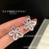 Colar Flor Grande Totalmente Cravejado com Zircônia Micro-incrustada Fanjia Brincos de Pétala Prata Conjunto para Clavícula Luxo Leve de Alta Qualidade Brilhante Tendência