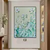 Pintura Decorativa para Sala de Estar com Planta e Flores na Cor Creme, Arte de Parede Personalizada para Quarto Infantil com Tema Dopamina, Pintura para Mesa de Cabeceira de Cama de Cachorro