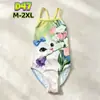 Lycra de una sola capa, lindo estampado de gato de té de leche de dibujos animados, traje de baño profesional de una pieza estilo carreras, diseñado para usar en piscinas