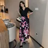 Comércio exterior feminino tiro real pronta entrega# verão novo decote V amarração slim saia envelope temperamento estilo estrangeiro costura preta grande