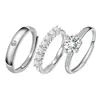 Conjunto de Anillos de Mujer de Tres Piezas de Venta Caliente Transfronterizo, Anillo de Diamante Simulado, Circonita Abierta, Conjunto de Anillos de Boda de Moda de Lujo Ligero