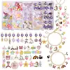 Caja de Regalo para Hacer Joyería de Pulsera, Collar, Clip para Oreja DIY Multicolor de 167 Piezas, Collar de Joyería de Flor de Resina de Dibujos Animados