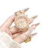 Relógio Feminino Moderno Rose Gold Totalmente Cravejado com Números Romanos, Mostrador Requintado, Movimento a Quartzo, Relógio de Pulso Multidial Tendência