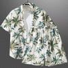 Férias Havaianas Calças de Praia Largas Camisa Casual Tendência de Manga Curta Masculina Roupa de Praia Shorts de Verão
