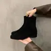 Botas Slim de Cor Sólida Tendência com Forro de Lã Outono e Inverno 2025 Botas Curtas Simples Versáteis Estilosas com Bico Quadrado Botas de Salto Baixo para Mulheres