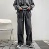 Jeans reto retro estilo americano com rebites para homens, corte solto, lavado e desgastado, calça comprida casual para primavera e outono