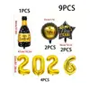 Set de Globos de Película de Aluminio 'Feliz Año Nuevo' de 9 Piezas Transfronterizo Botella de Vino Estrella de Cinco Puntas Arreglo de Decoración para Fiesta Decoración de Nochevieja