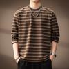 Camiseta de Manga Larga con Cuello Redondo, Rayas y Parches Retro Japonesa de Gama Alta para Hombre, Nueva Tendencia de Otoño, Corte Holgado, Camisa de Marinero