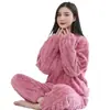 Pijama de Franela para Mujer, Estilo Otoño e Invierno, Forro Polar, Engrosado, Ropa de Casa Cálida, Adecuado para Usar Afuera, Conjunto de Manga Larga y Pantalón Largo Talla Grande para Mujer