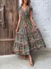 Vestido Longo de Algodão Cor Sólida Gola Redonda Manga Curta Estilo Francês Popular Transfronteiriço Estilo Férias, Estilo Elegante Primavera e Verão 2024