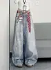 Jeans Scimitar Lavados Vintage para Mujer, Estilo Callejero, Impresión 3D, Corte Holgado, Pantalones de Pierna Ancha Adelgazantes para Cuerpo Tipo Pera