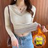 Blusas Quentes para Mulheres no Inverno, Veludo e Renda Espessa em Retalhos com Decote V Roupas de Outono com Camisetas de Segunda Pele Justas e Lingeries