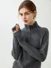 Suéter de Cashmere Puro Espesso Resistente para Mulheres com Gola Alta Meia Zíper Tricô Inverno Nova Chegada Camada Base Top Interno