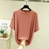 Nueva camiseta de verano de color liso, talla grande, de modal, cuello redondo, manga corta para mujer, camiseta básica fina de corte holgado