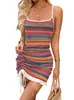 Amazon Europeia e Americana Verão Novo Vestido Colorido de Listras de Manga Curta Sexy Costas Nuas Vestido Slip Moda Feminina Transfronteiriça