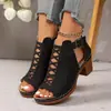 Comercio Electrónico Transfronterizo Otoño 2026 Sandalias de Tacón Grueso Talla Grande para Mujer Moda Europea y Americana Sandalias de Tacón Alto con Hebilla y Punta Redonda para Mujer
